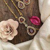 Vriksham Premium Tear Drop Dual pendant Chain-Red-G16345